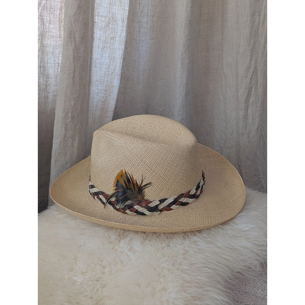 VINTAGE 60s?? STETSON The Gun Club Tan Braided Natural Straw Cowboy Hat 7 3/8 59